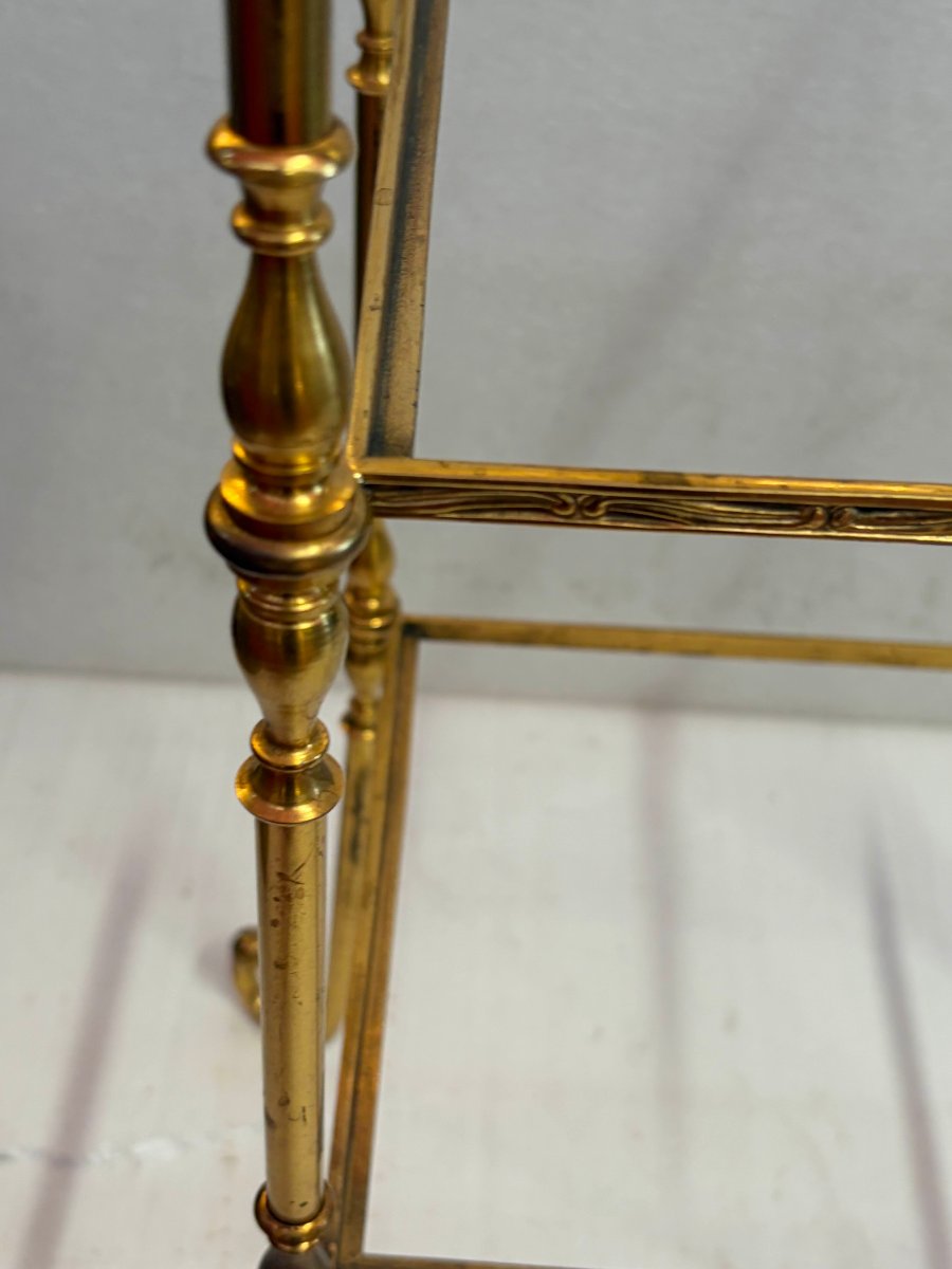 1970′ Étagère en Bronze 3 Niveaux Maison Baguès Plateaux Miroirs Oxydés Vieillis 36 X 25 X H 75-photo-4