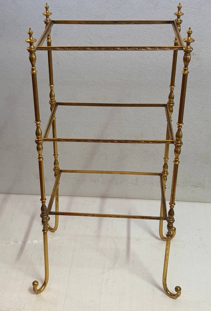 1970′ Étagère en Bronze 3 Niveaux Maison Baguès Plateaux Miroirs Oxydés Vieillis 36 X 25 X H 75-photo-8