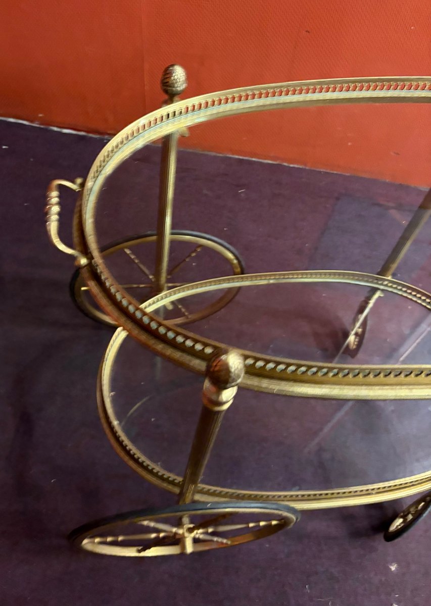 1970′ Bar Roulant en Bronze et Laiton Doré Maison Baguès Plateaux Ovales-photo-2