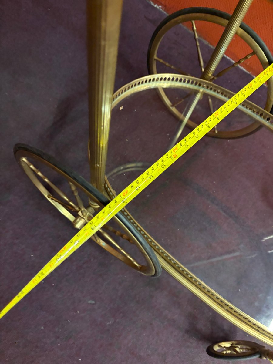 1970′ Bar Roulant en Bronze et Laiton Doré Maison Baguès Plateaux Ovales-photo-7