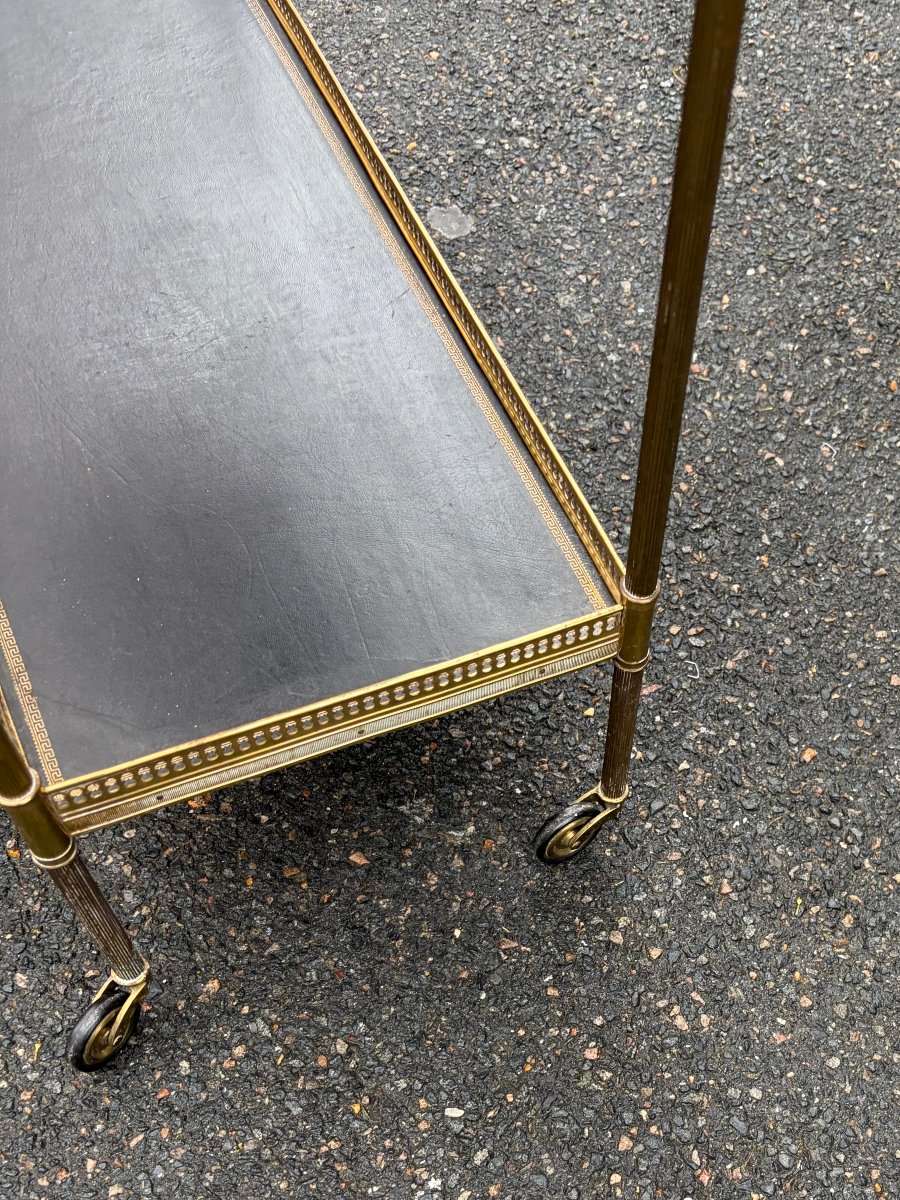 1970s Bronze Rolling Shelving Unit With Gallery By Maison Bagués And 2 Trays Lined With Black Leather -photo-2