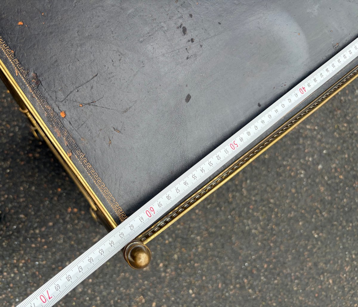 1970s Bronze Rolling Shelving Unit With Gallery By Maison Bagués And 2 Trays Lined With Black Leather -photo-7