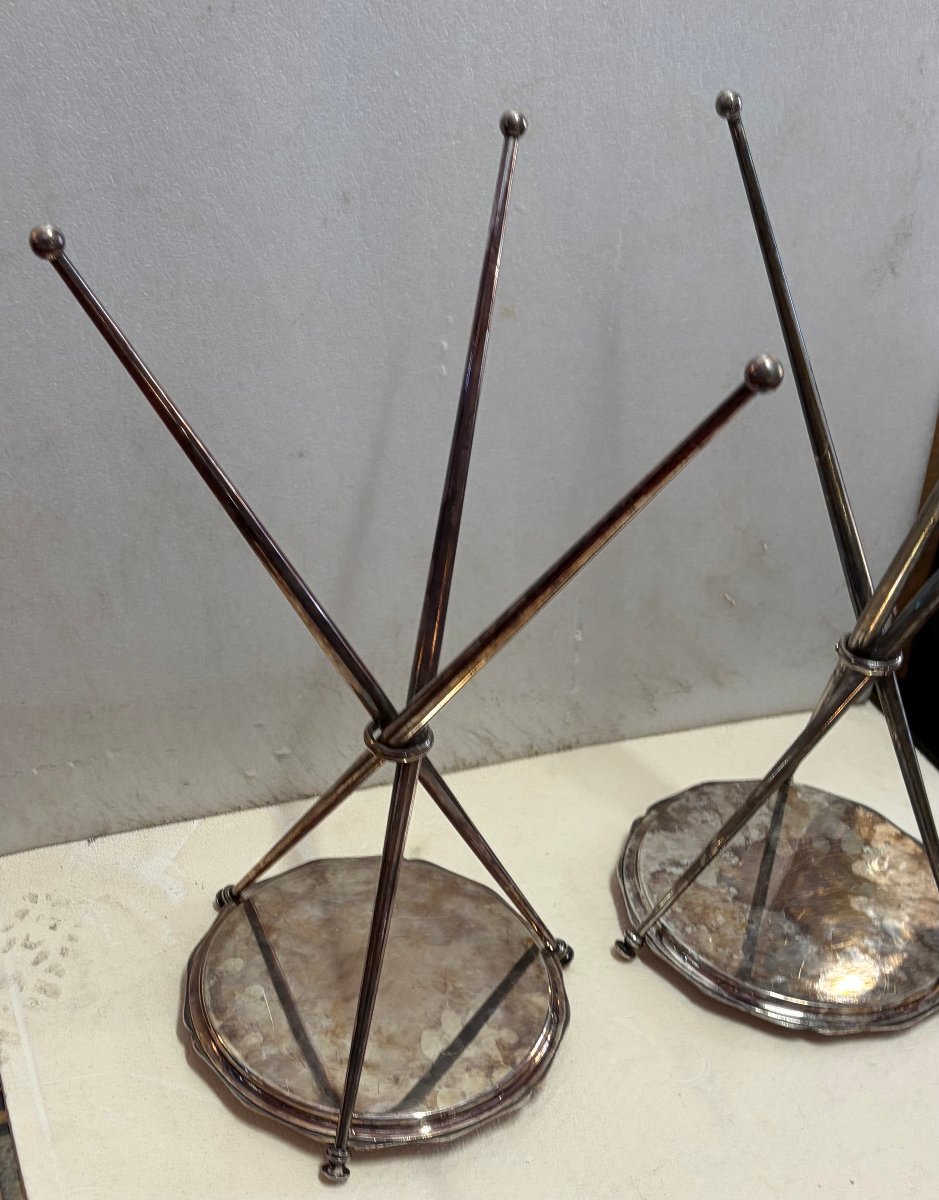 1950′ Paire De Guéridons De Voyage Tripode Bronze Argenté Maison Jansen ø 26 cm H 55 cm-photo-8