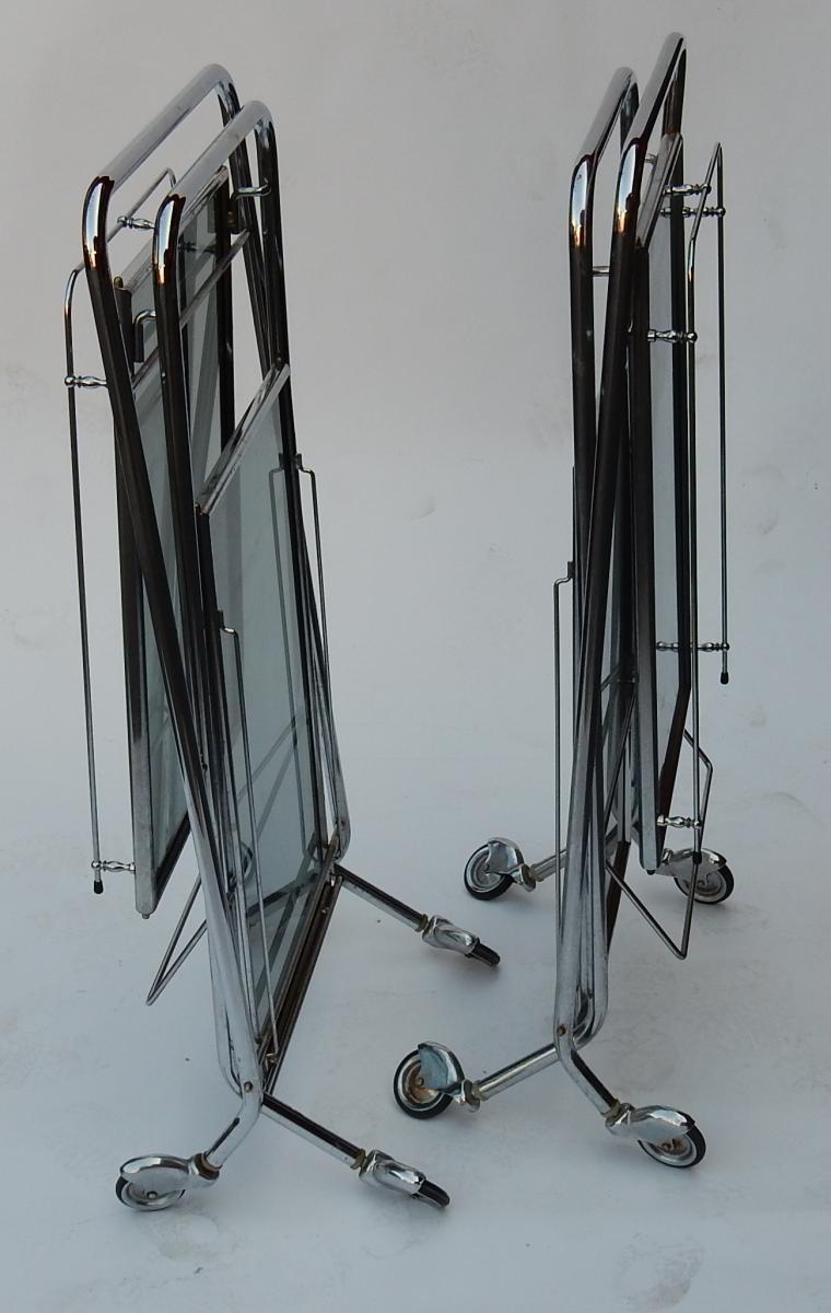 1950/70's  Rolling Bar Of Journey And Campstool, In Chrome-plated Metal In The Style Of-photo-2