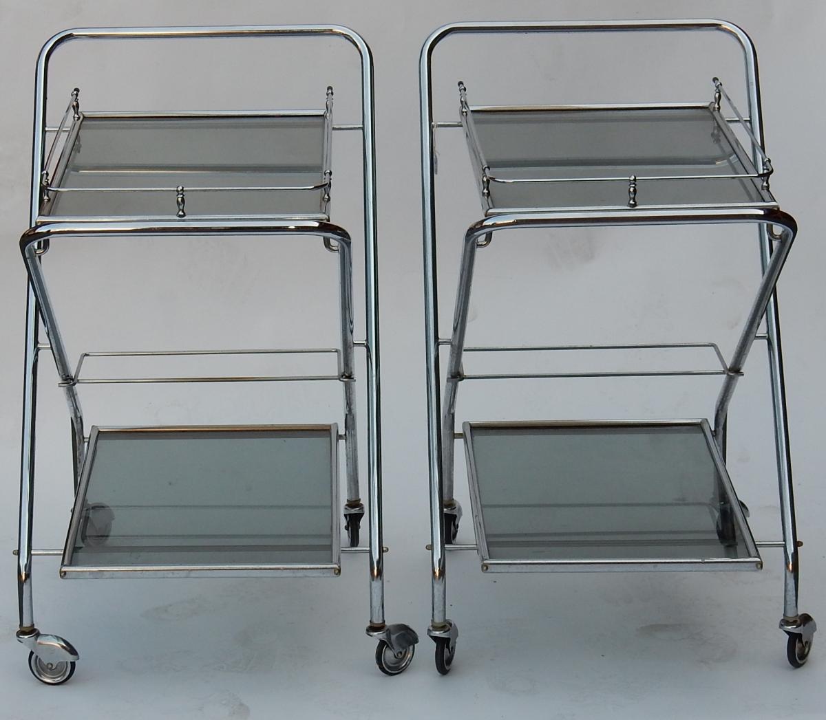 1950/70's  Rolling Bar Of Journey And Campstool, In Chrome-plated Metal In The Style Of-photo-3
