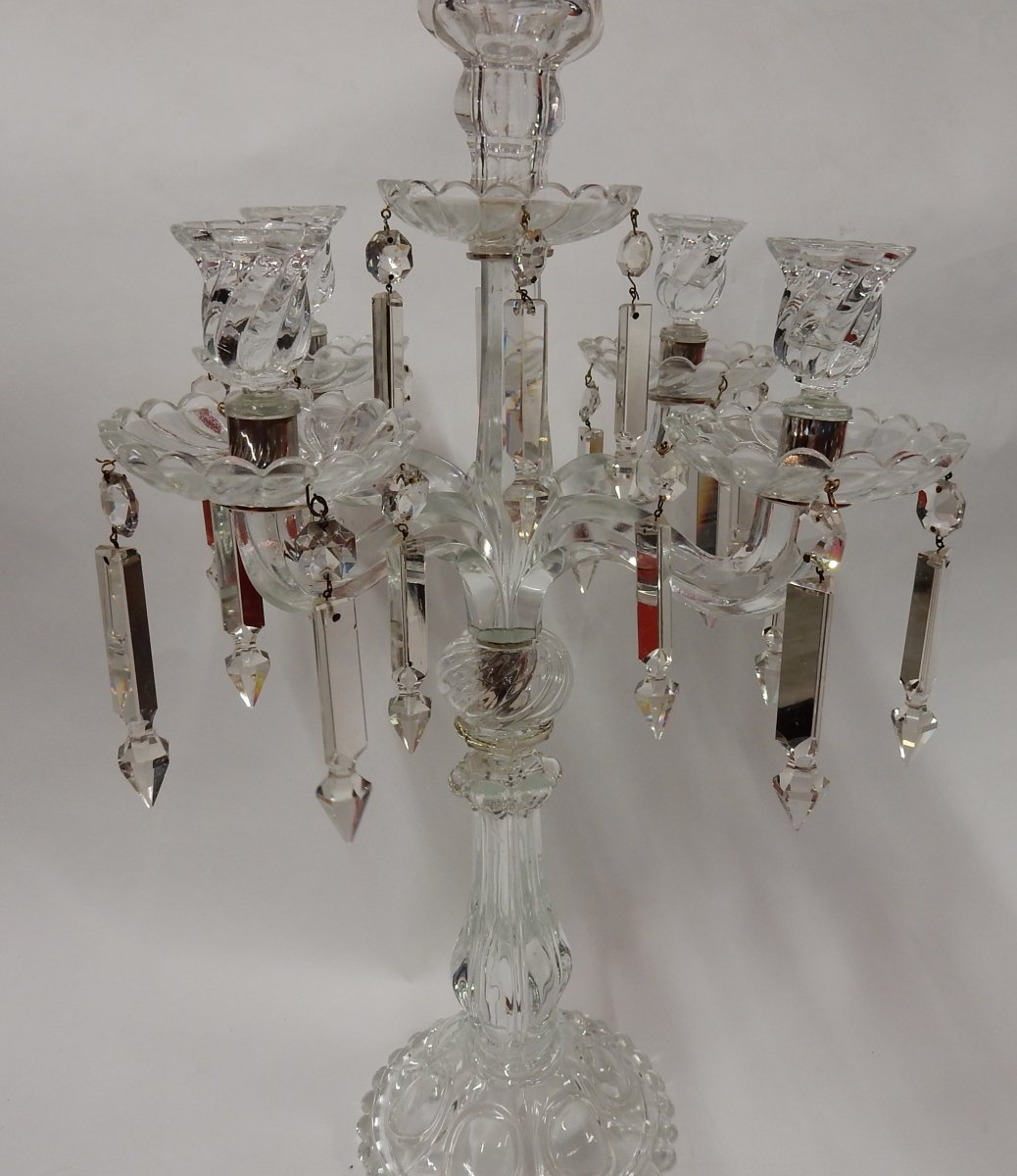 1950'  Chandelier Baccarat Avec 4 Branches Socle Perlé Modéle Bambou Ou Tors Non Signé-photo-2