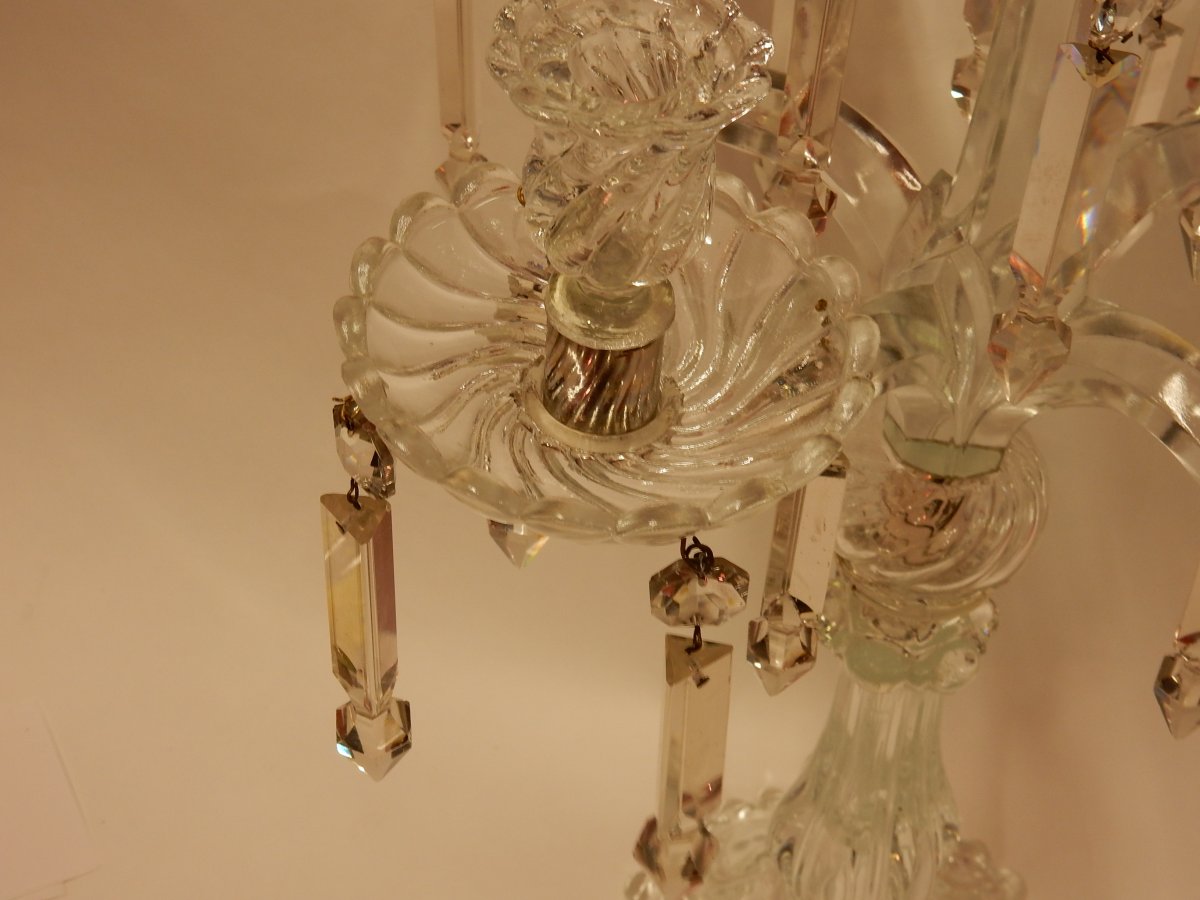 1950'  Chandelier Baccarat Avec 4 Branches Socle Perlé Modéle Bambou Ou Tors Non Signé-photo-4