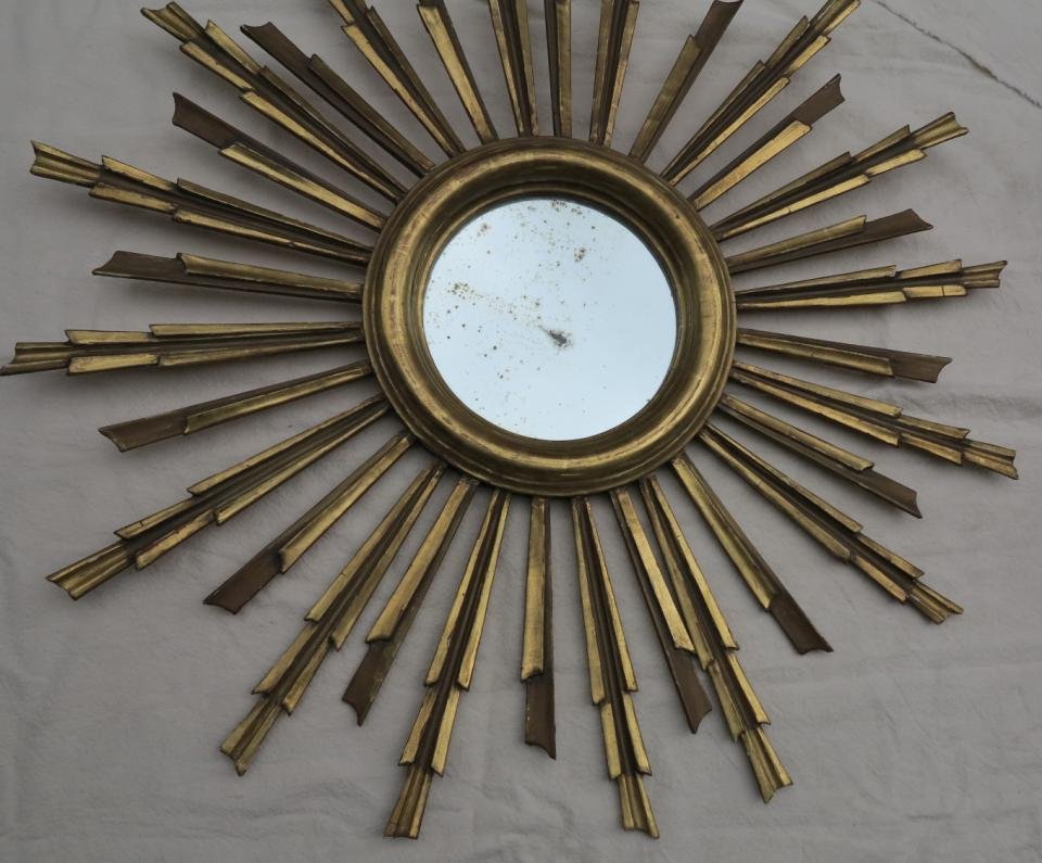 1900'  Sun Mirror Golden Wood Gold Leaves 81 Cm Diameter-photo-2