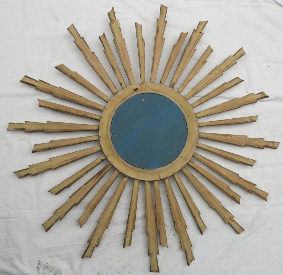 1900'  Sun Mirror Golden Wood Gold Leaves 81 Cm Diameter-photo-4