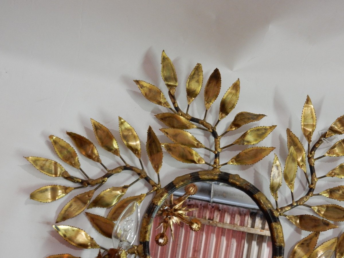 1970′ Applique Éclairante En Laiton Maison Jansen 2 Lumières Et Un Miroir Style Baroque-photo-2