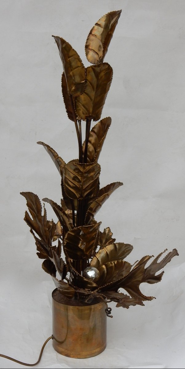 1970 ′ Lighting Plant In Brass Maison Jansen 2 Bulbs H 87 Cm