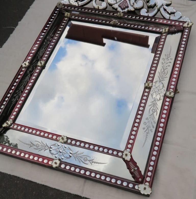 Miroir Vénitien à Fronton Style Lxiv Couleur Rouge Bohême 19ème-photo-2
