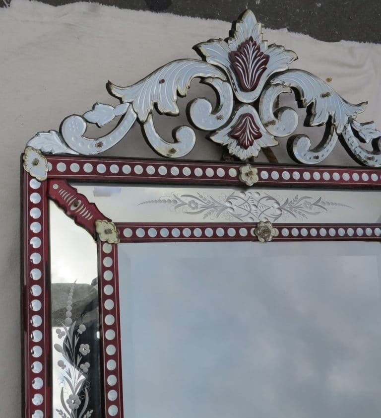 Miroir Vénitien à Fronton Style Lxiv Couleur Rouge Bohême 19ème-photo-3