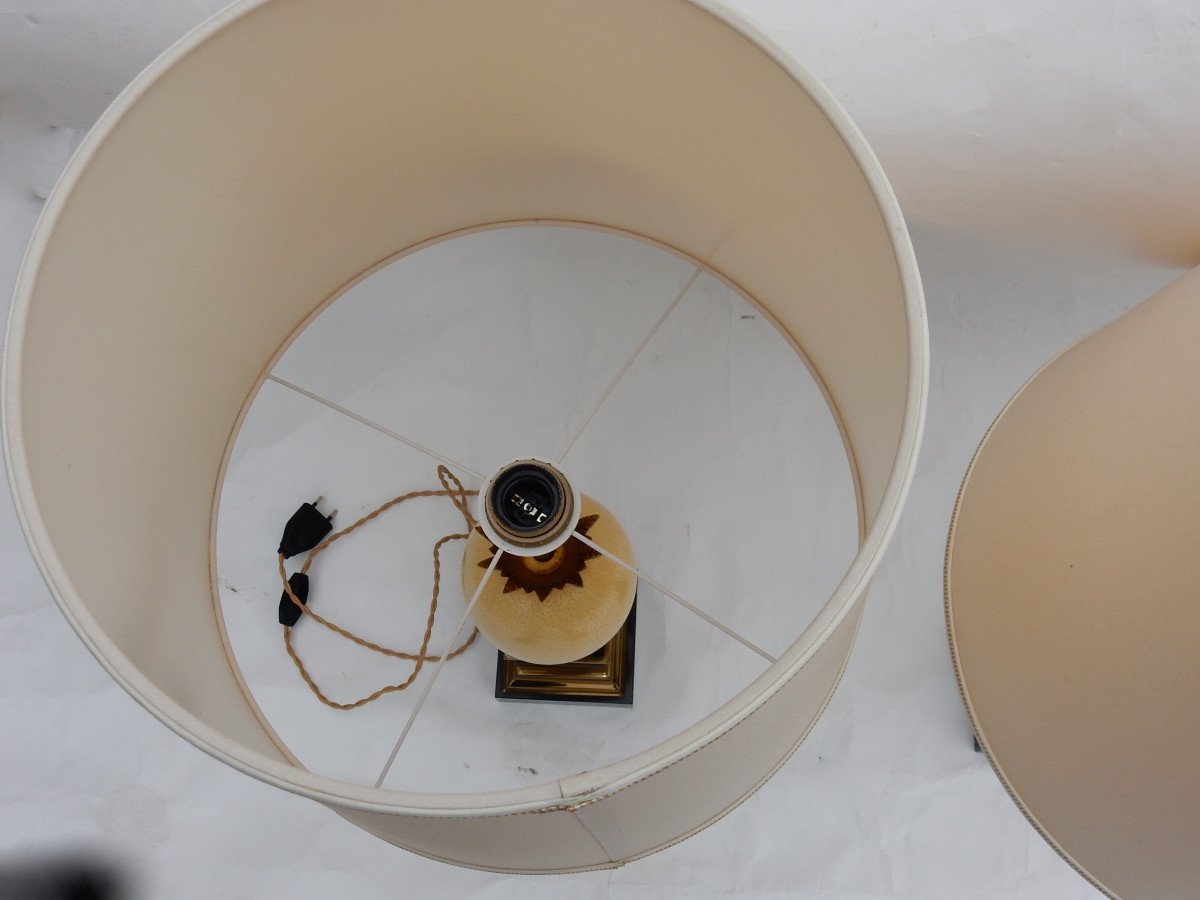 1950/70 Pair Of Lamps In Black Marble And Ostrich Egg Maison Jansen-photo-3