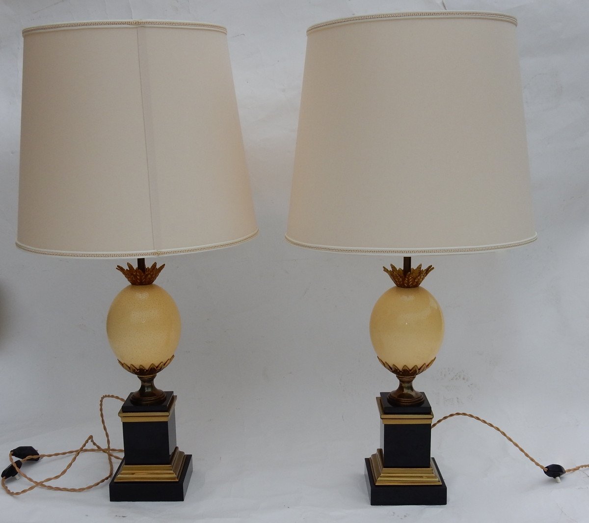 1950/70 Pair Of Lamps In Black Marble And Ostrich Egg Maison Jansen-photo-1