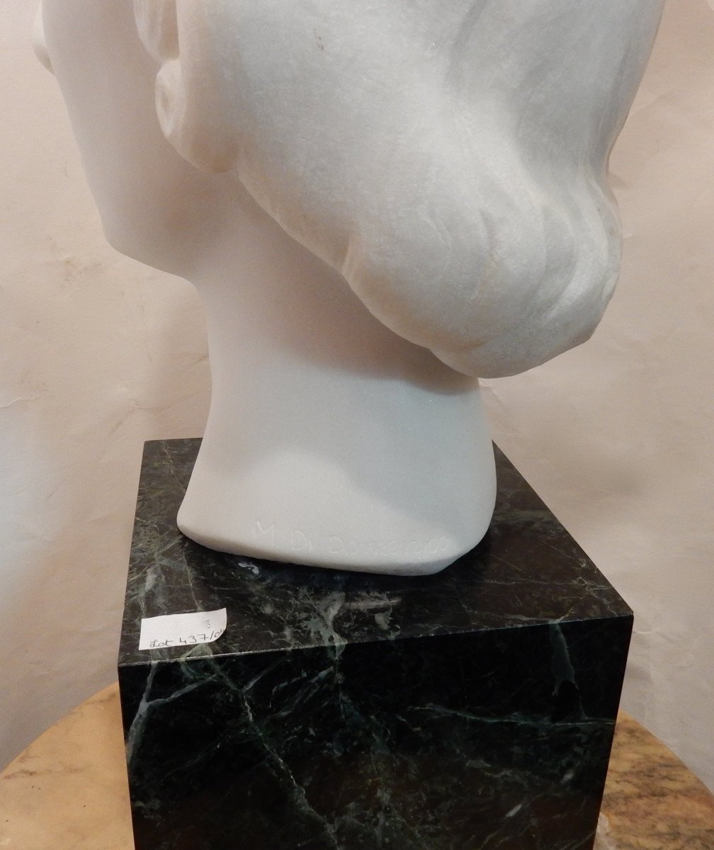 1930 'art Deco Head Of A Woman In Marble Signed By M. Di Domenico-photo-4