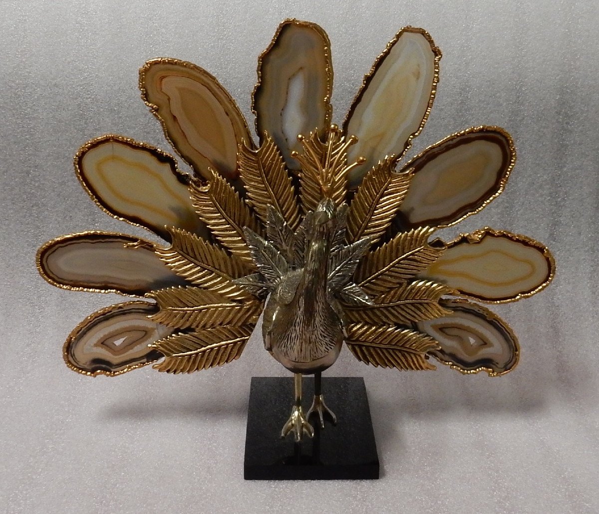 1970 ′ Peacock In Gilt Bronze Making The Wheel Adorned With 9 Agates Dlg Duval Brasseur Or Isabelle Faure-photo-2