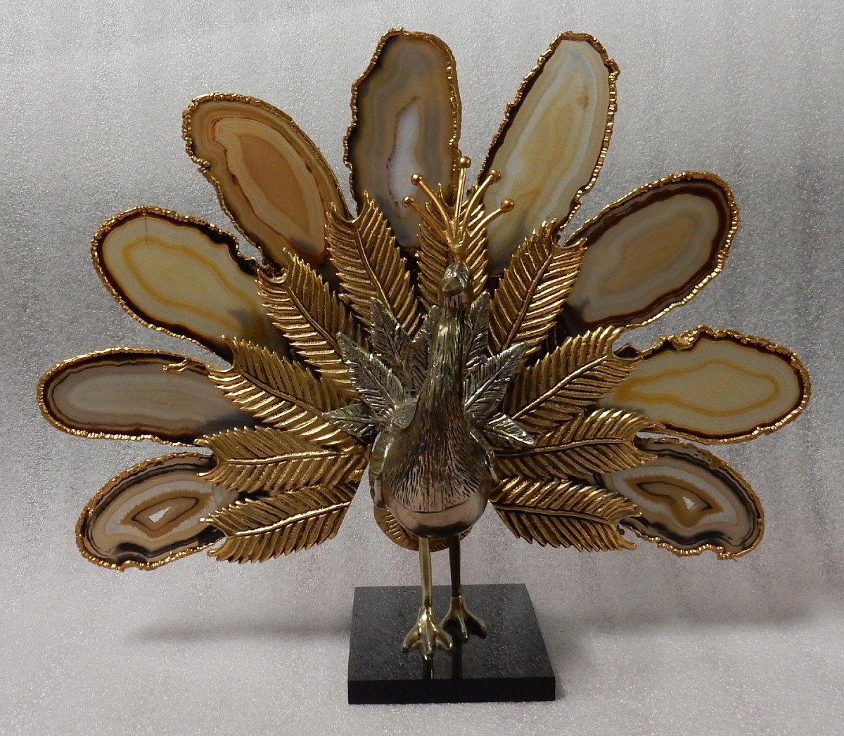 1970 ′ Peacock In Gilt Bronze Making The Wheel Adorned With 9 Agates Dlg Duval Brasseur Or Isabelle Faure-photo-3