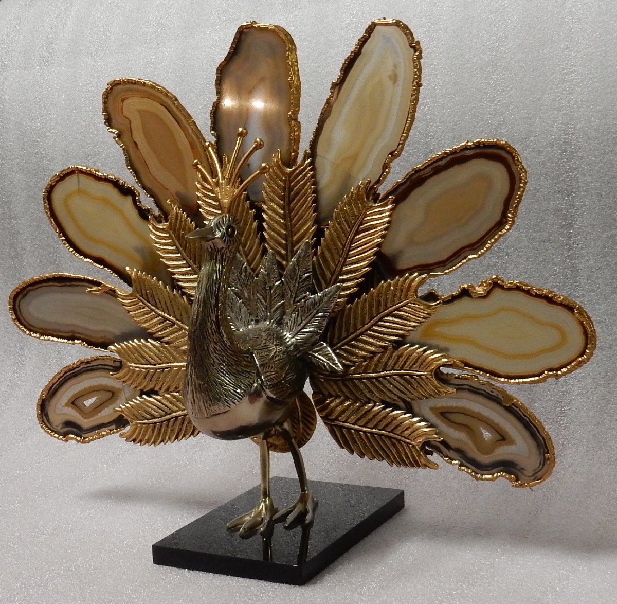 1970 ′ Peacock In Gilt Bronze Making The Wheel Adorned With 9 Agates Dlg Duval Brasseur Or Isabelle Faure-photo-4