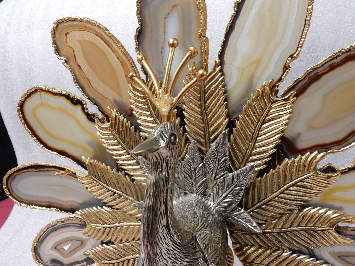 1970 ′ Peacock In Gilt Bronze Making The Wheel Adorned With 9 Agates Dlg Duval Brasseur Or Isabelle Faure-photo-1