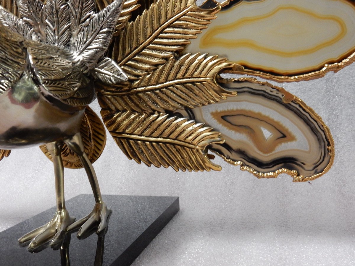 1970 ′ Peacock In Gilt Bronze Making The Wheel Adorned With 9 Agates Dlg Duval Brasseur Or Isabelle Faure-photo-5