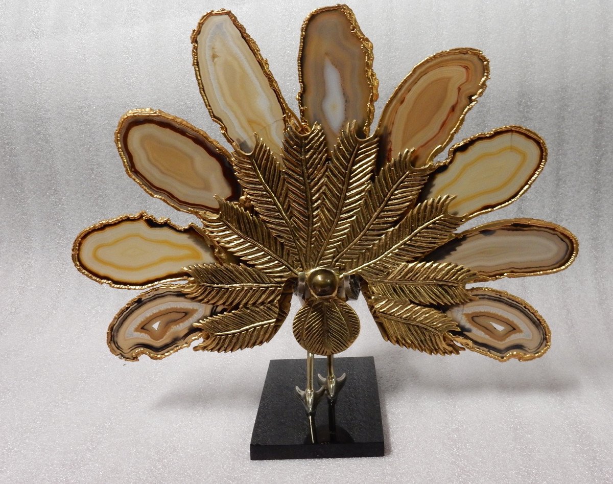 1970 ′ Peacock In Gilt Bronze Making The Wheel Adorned With 9 Agates Dlg Duval Brasseur Or Isabelle Faure-photo-6