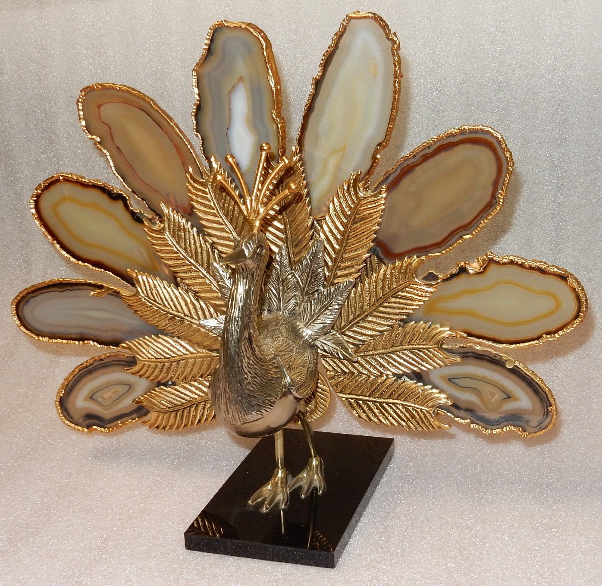 1970 ′ Peacock In Gilt Bronze Making The Wheel Adorned With 9 Agates Dlg Duval Brasseur Or Isabelle Faure-photo-7