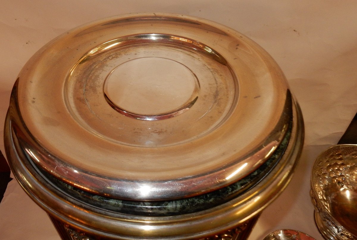 1900 'cooler Or Champagne Bucket Monumental Silver Metal With Fruit Decor-photo-1