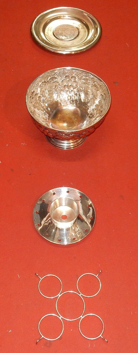 1900 'cooler Or Champagne Bucket Monumental Silver Metal With Fruit Decor-photo-2