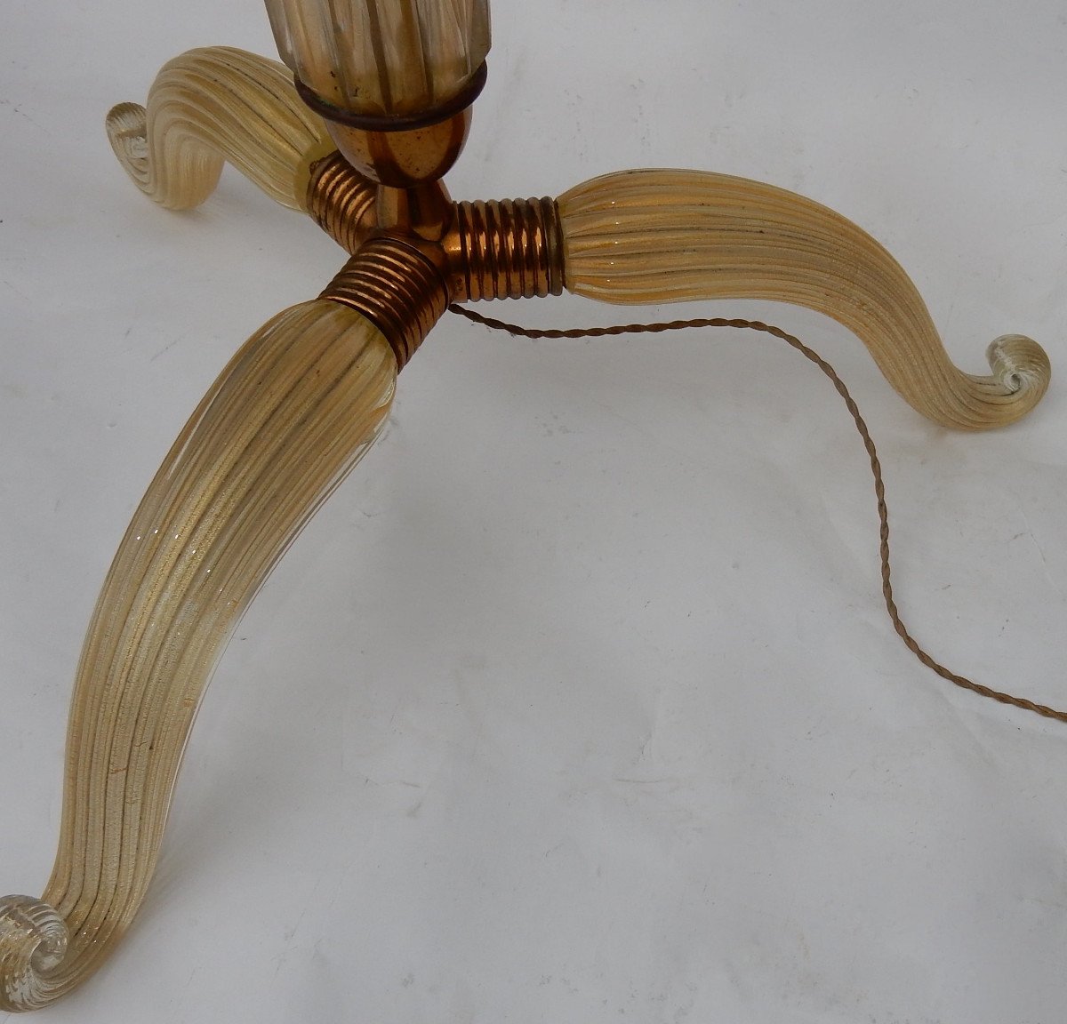 1950/70 Lampadaire Tripode Barovier & Toso Avec Paillons D’or-photo-4