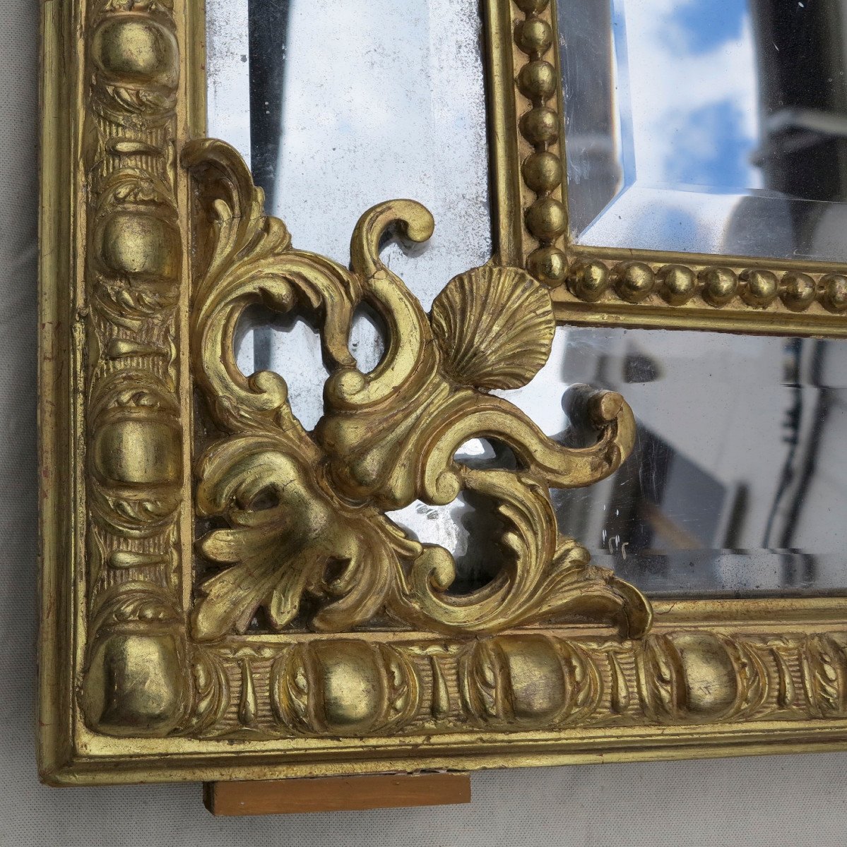 Regency Style Mirror With Mercury Ice Cream Parecloses Gilded With Gold 120 X 88 Cm-photo-3