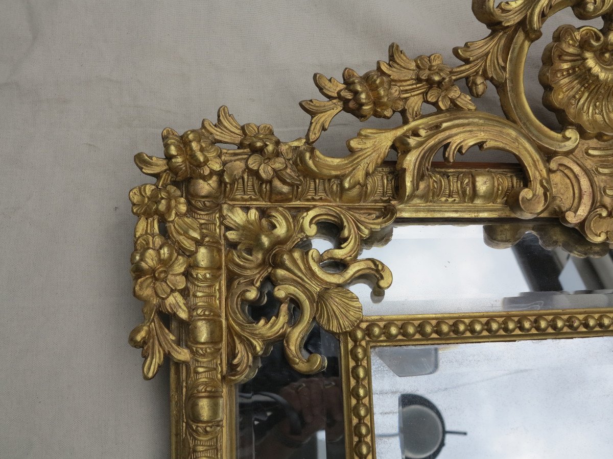 Regency Style Mirror With Mercury Ice Cream Parecloses Gilded With Gold 120 X 88 Cm-photo-2