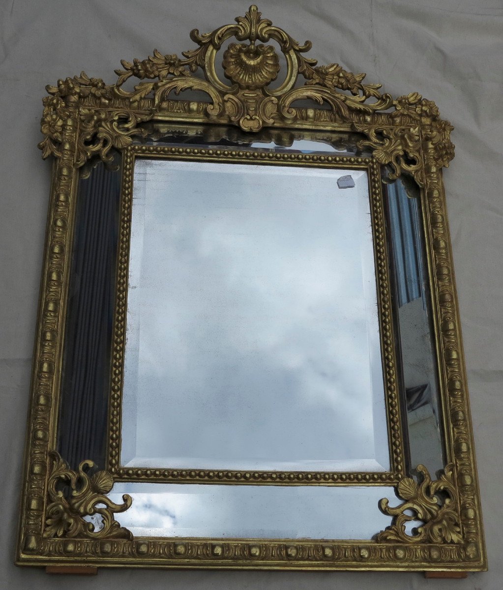 Regency Style Mirror With Mercury Ice Cream Parecloses Gilded With Gold 120 X 88 Cm