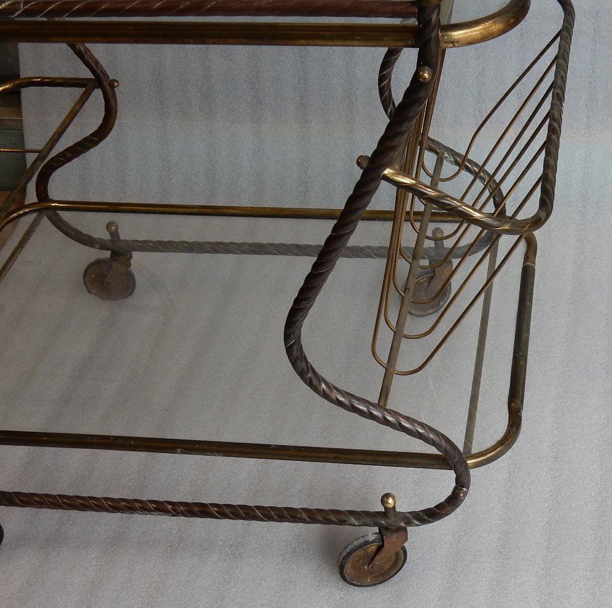 1950 ′ Rolling Bar In Bronze And Gilded Brass Maison Baguès Art Nouveau Decor-photo-4