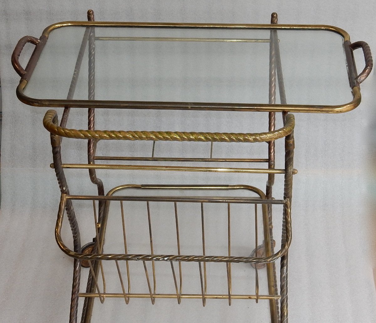 1950 ′ Rolling Bar In Bronze And Gilded Brass Maison Baguès Art Nouveau Decor-photo-4