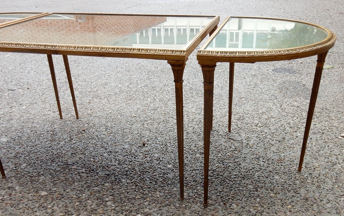 1970 ′ Maison Charles Tripartite Table, Jansen Or Baguès Palm Tree Decor In Gilt Bronze-photo-2