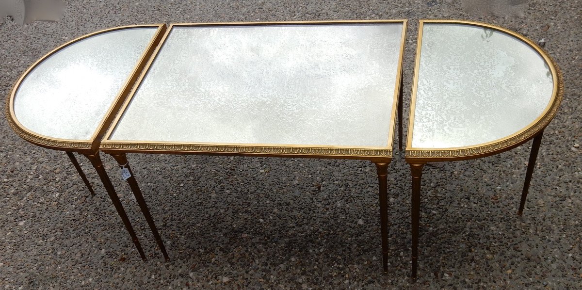 1970′ Table Tripartite Maison Charles, Jansen Ou Baguès Décor Palmier En Bronze Doré