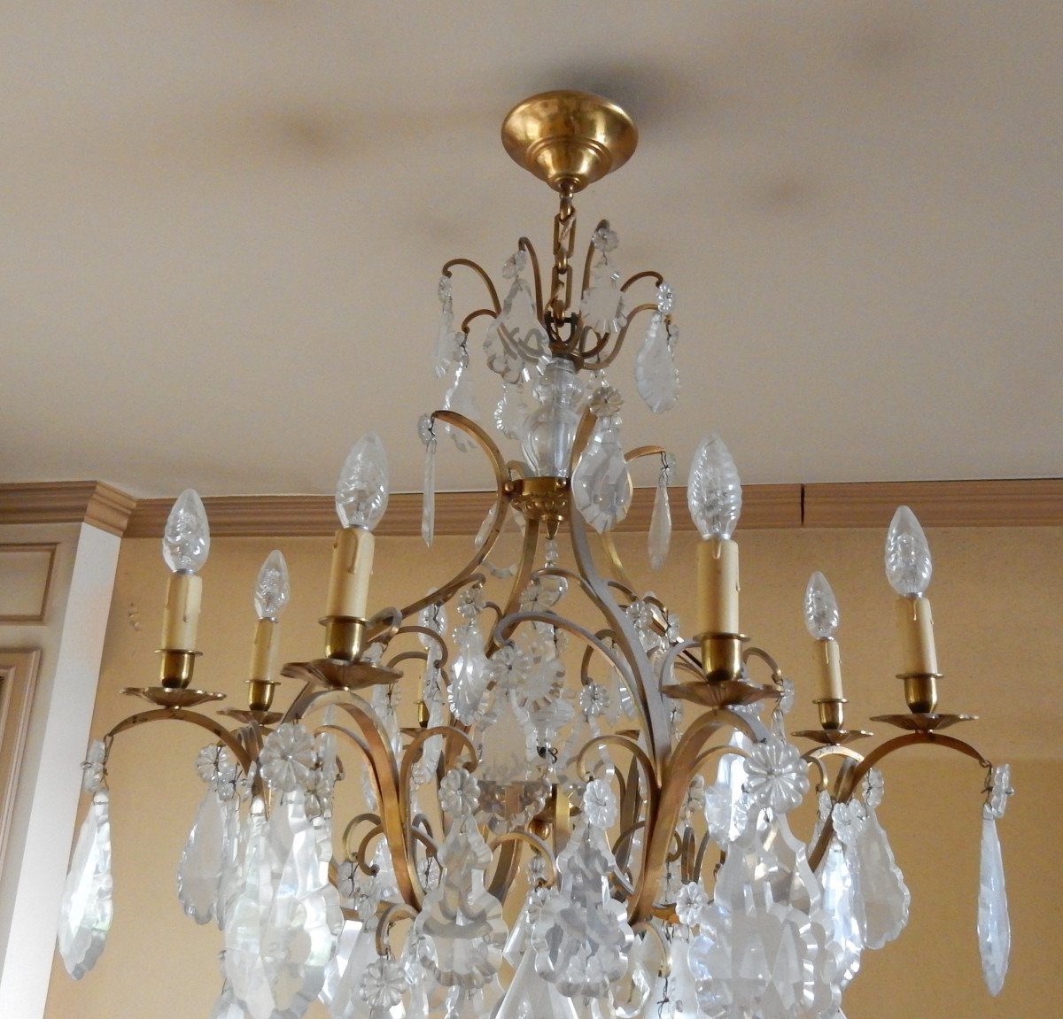 1950 ′ Cage Chandelier Louis XV Style A 8 Lights And Baccarat Crystal-photo-2