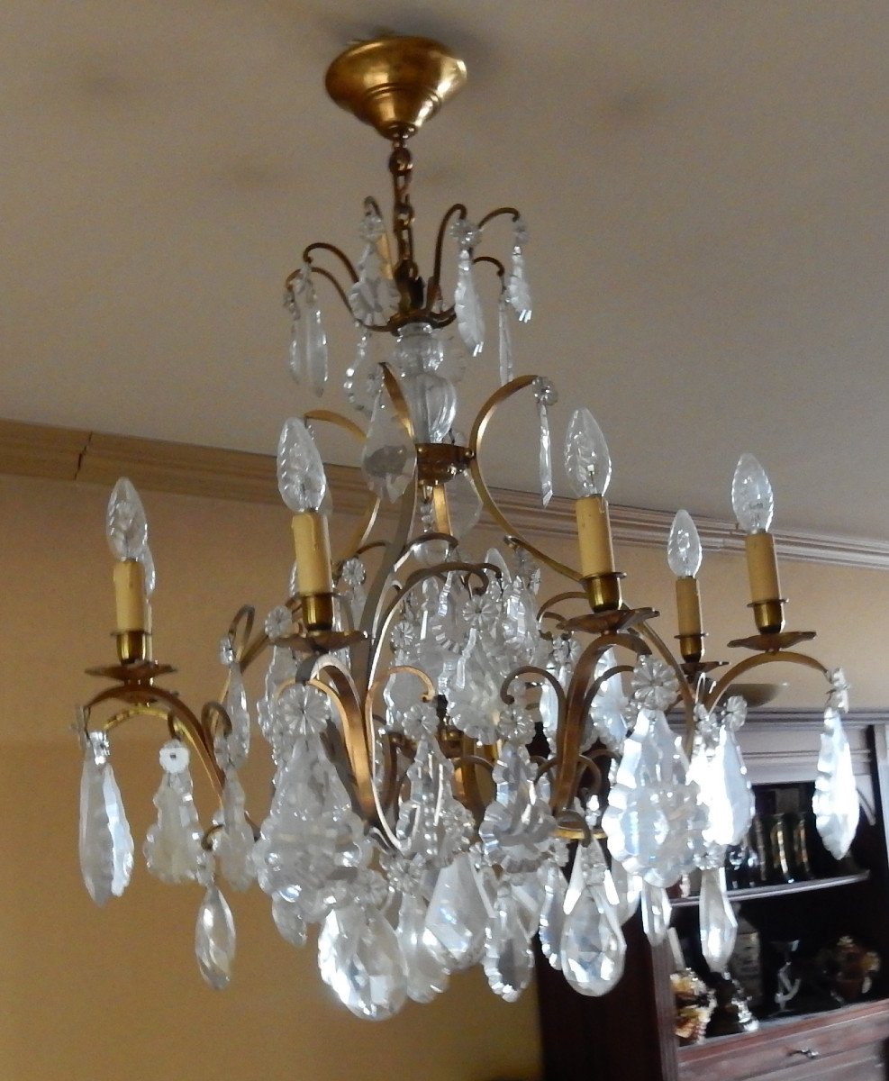 1950 ′ Cage Chandelier Louis XV Style A 8 Lights And Baccarat Crystal