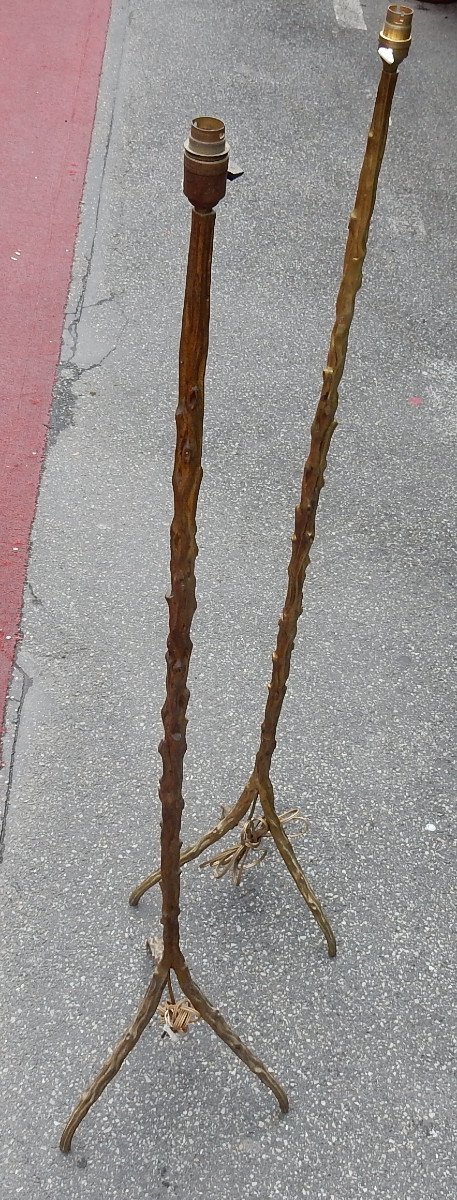 1970 ′ Pair Of Floor Lamps With Patinated Bronze Branches Dlg Agostini Height 140 Diameter 40 Cm