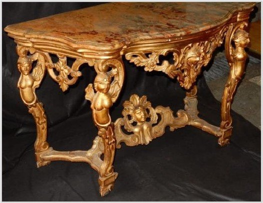 1850′ Console Italienne 19ème En Bois Doré D’Époque Aux Puttis-photo-2