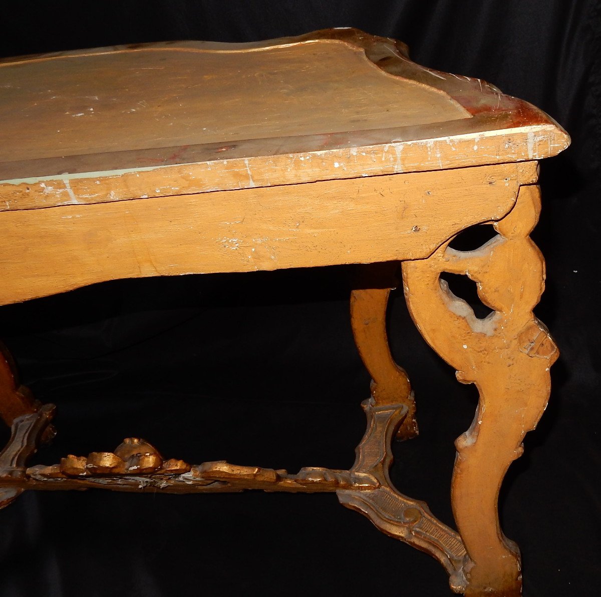 1850′ Console Italienne 19ème En Bois Doré D’Époque Aux Puttis-photo-3