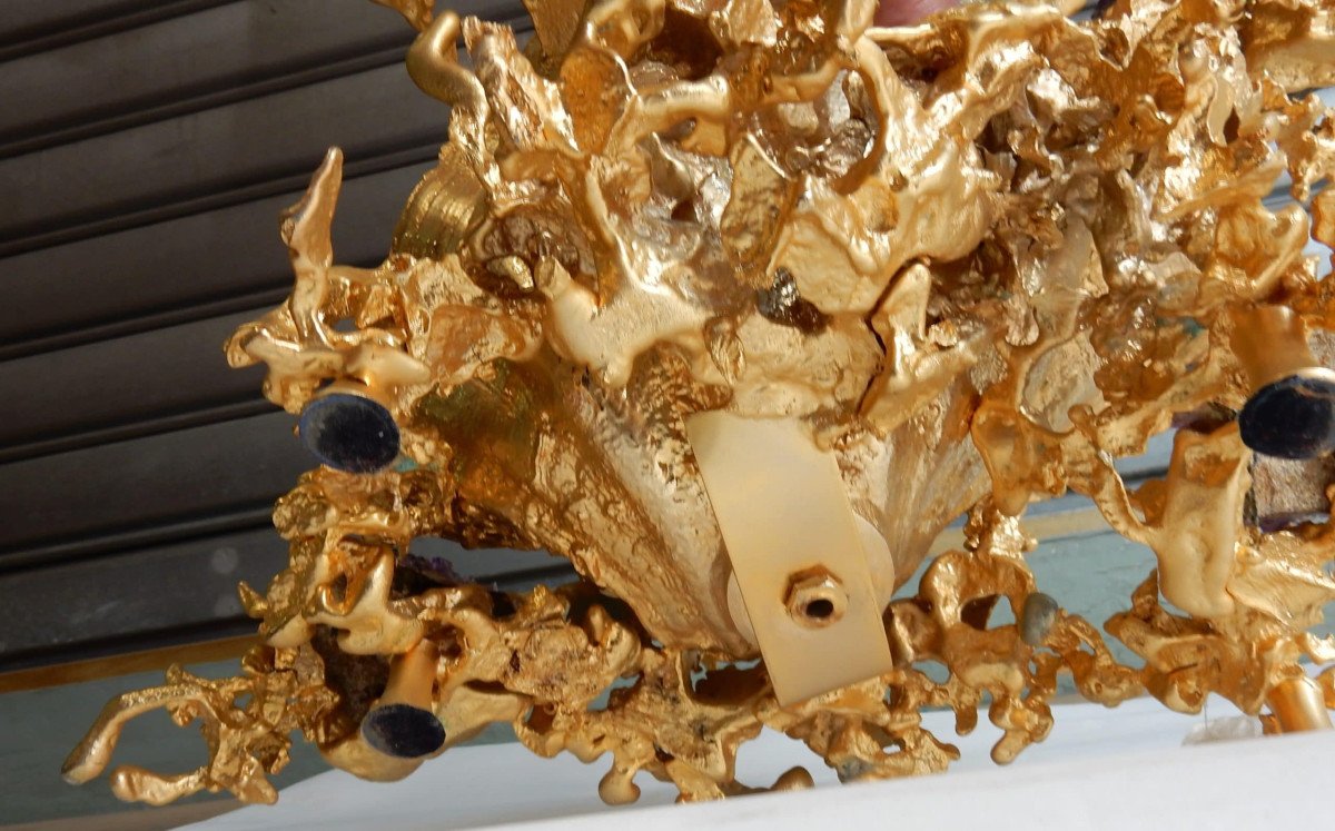 1970/80 'stoup Cup By Claude Victor Boeltz Gilt Bronze With Amethyst And Rock Crystal-photo-2