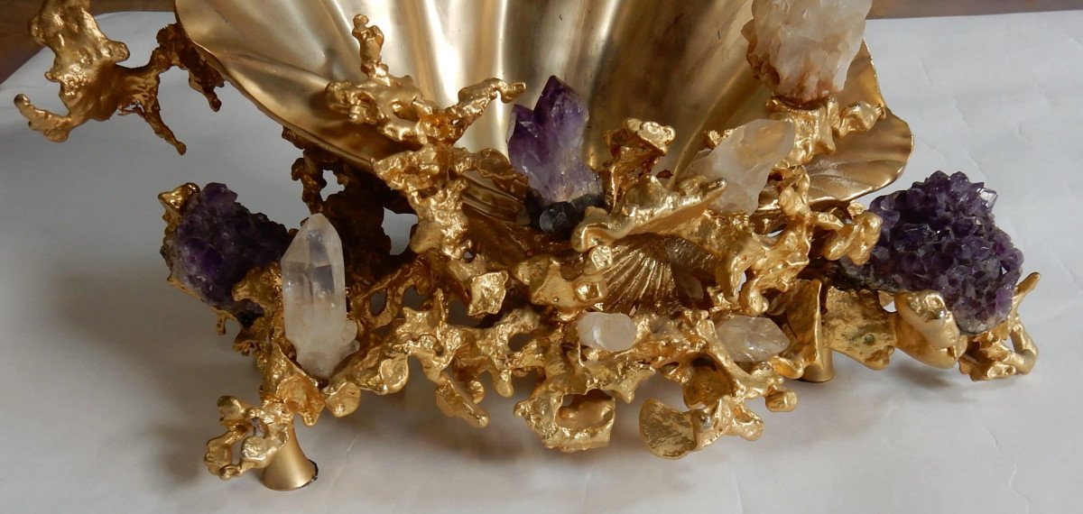 1970/80 'stoup Cup By Claude Victor Boeltz Gilt Bronze With Amethyst And Rock Crystal-photo-3