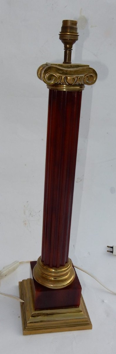 1950/70  Lampe Maison Jansen, Bronze Et Bakélite, Couleur Ambré-photo-2