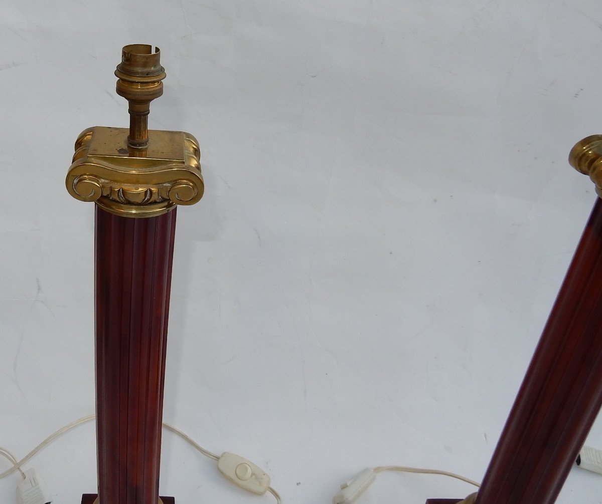 1950/70 Pair Of Maison Jansen Lamps, Brass And Bakelite, Amber Color-photo-3