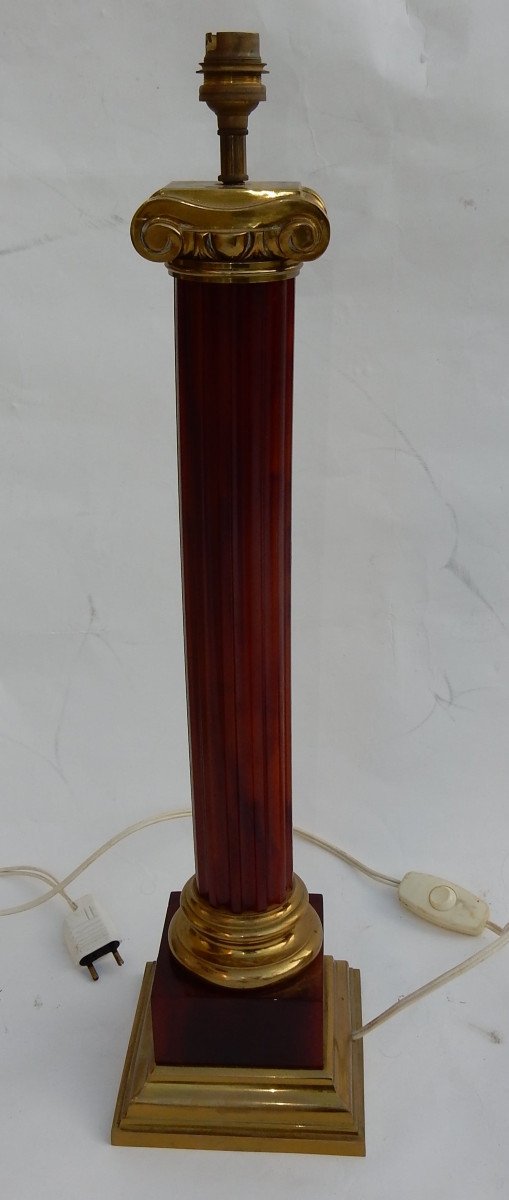 1950/70  Lampe Maison Jansen, Bronze Et Bakélite, Couleur Ambré