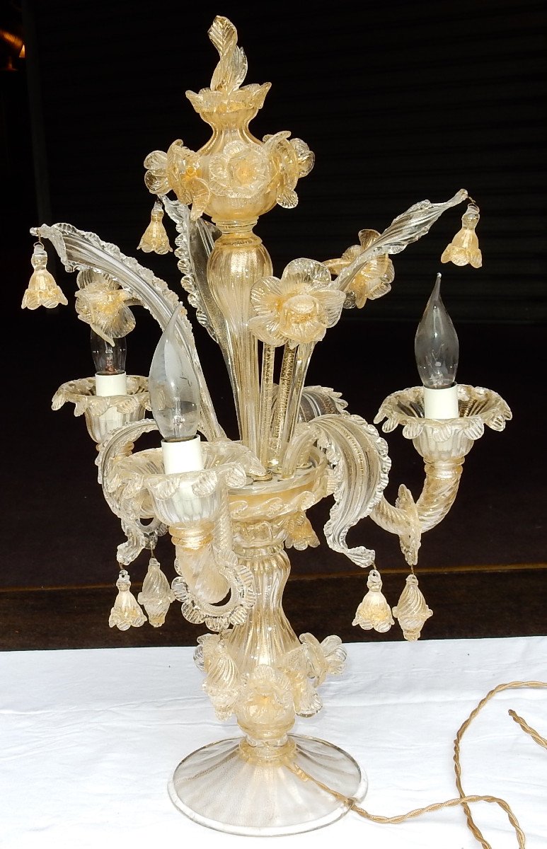 1950/70 ′ Murano Crystal Chandelier With Gold Leaves