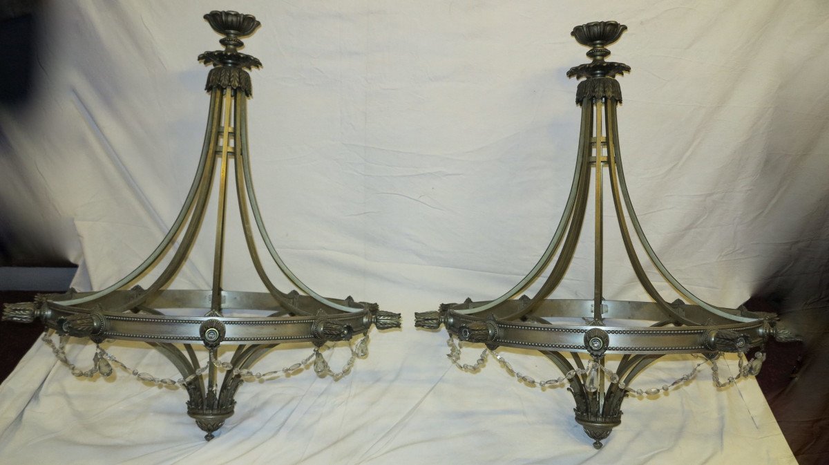 1950 ′ Pair Of Chandeliers 10 Lights Style Maison Jansen H 124 Xd 104 Cm-photo-4