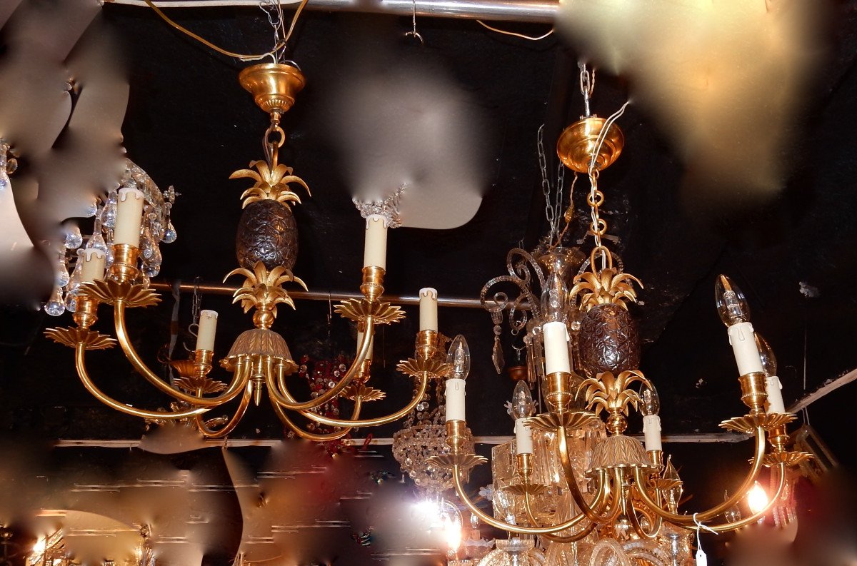 1950-70 ′ Pair Of Pineapple Chandeliers Style Maison Charles-photo-4